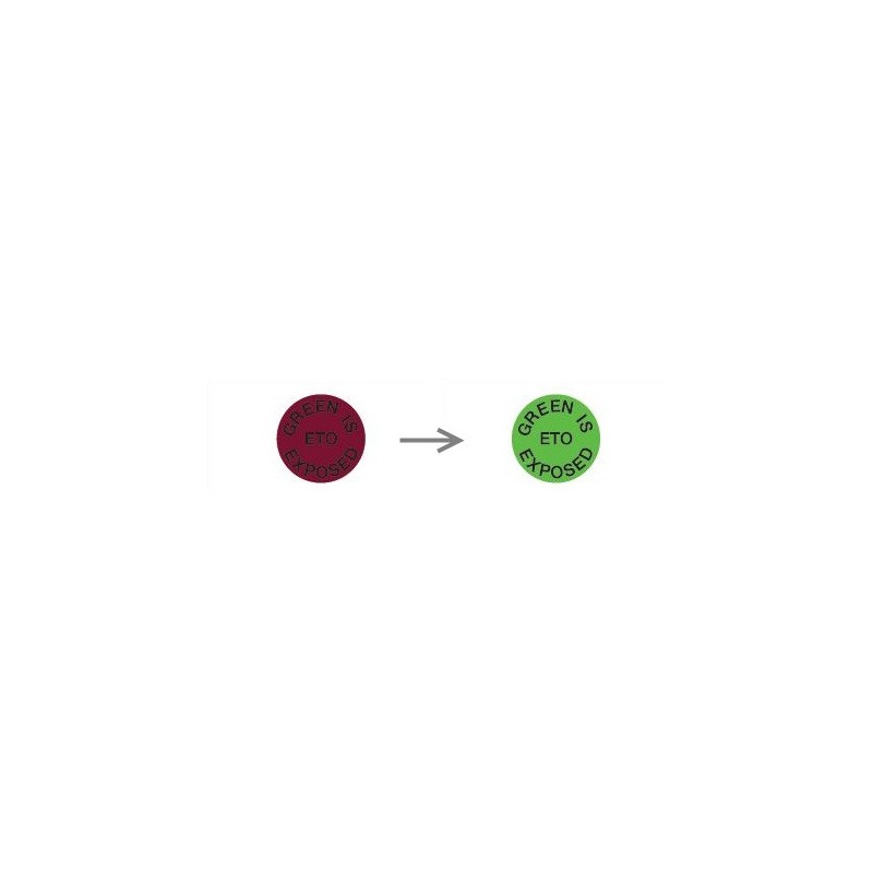 Self-adhesive EtO dots with text