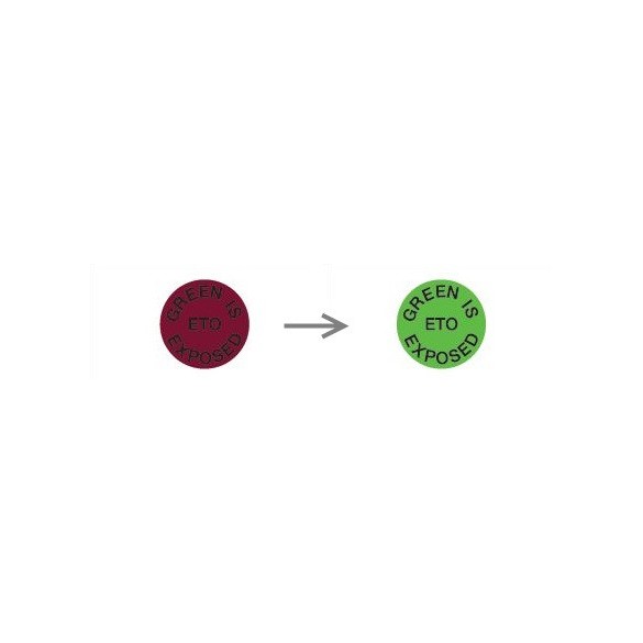 Self-adhesive EtO dots with text