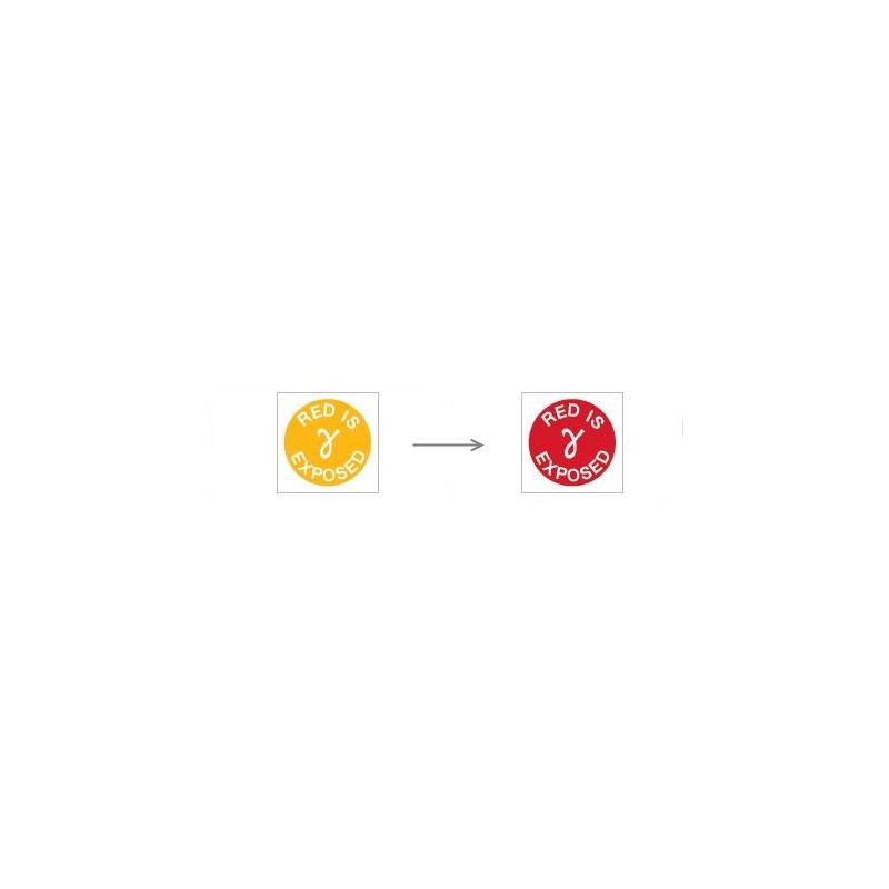 Self-adhesive dots for Radiation with text Red is Ɣ exposed