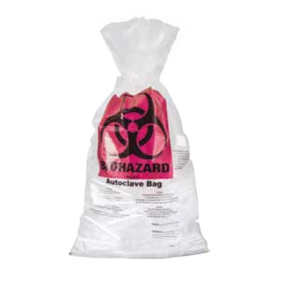 Ratiolab® Sacchetti autoclavabili a 134°C, 300x500x0,05 mm volume 8 l, con scritta BIOHAZARD e indicatore di processo