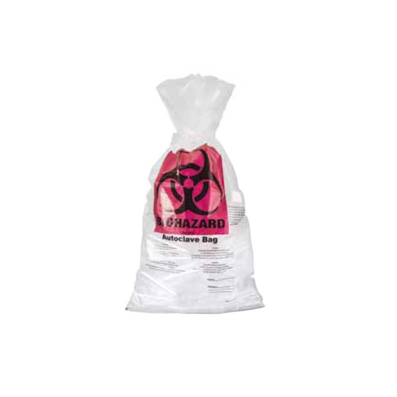 Ratiolab® Sacchetti autoclavabili a 134°C, 300x500x0,05 mm volume 8 l, con scritta BIOHAZARD e indicatore di processo